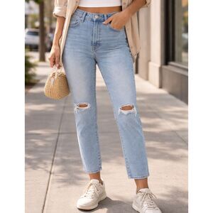 Old Navy OG Straight Leg Crop Jeans Size 10 Short Light Wash Distressed Denim